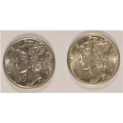 ( 2 ) 1945-S "MICRO S" MERCURY DIMES, BU