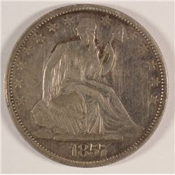 1857 SEATED LIBERTY HALF DOLLAR, XF/AU