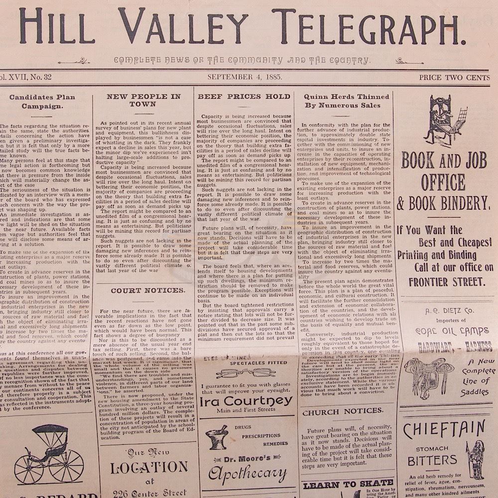 Back To The Future 3 1885 Hill Valley Telegraph Newspaper 17682
