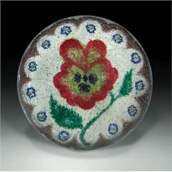 Extremely rare antique American Port Elizabeth magnum frit paperweight, featuring a large red, g...
