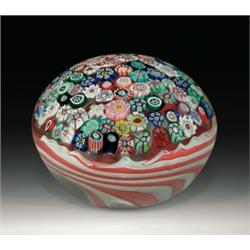 Rare antique St. Mande close packed complex millefiori paperweight, with 18 roses, including all...