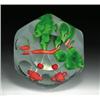 Image 1 : Antique Saint Louis faceted cherry paperweight, with two red cherries and three green leaves on...