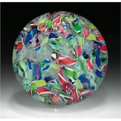 Antique Saint Louis scrambled millefiori paperweight, with several whole and partial complex can...