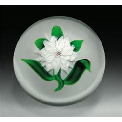 Antique Baccarat white double clematis paperweight, with stardust/bull's-eye center cane, green...