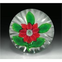 Antique Baccarat miniature red double clematis paperweight, containing a red flower, with white...