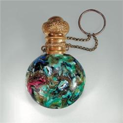 Antique Venetian lampworked round scent bottle, with murrine portrait canes of three men and thr...
