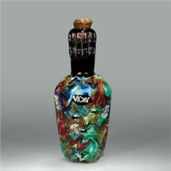 Rare antique Venetian lampworked six-sided scent bottle, with a "Vichy" word cane and several mu...