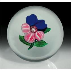Antique Sandwich Glass Company weedflower paperweight, with two cobalt blue upper petals, three r...