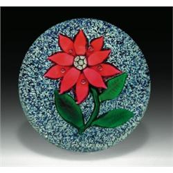 Antique New England Glass Company poinsettia paperweight, with a double-tiered red poinsettia, ha...