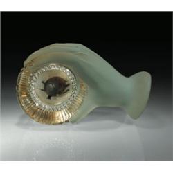 Antique Gillinder turtle and glass hand paperweight, with a brown metal turtle, having moveable...