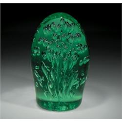Antique Nailsea large high-domed green bottle paperweight, containing randomly scattered bubbles...