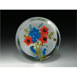 Paul Stankard compound bouquet paperweight, containing three red St. Anthony's Fire flowers, six...