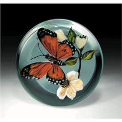 Rick Ayotte 1985 Monarch butterfly paperweight, consisting of a large orange and black monarch b...