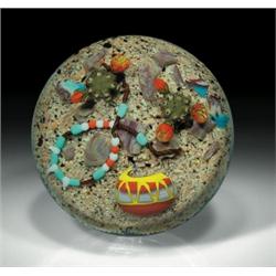 Jim Donofrio Southwest Series paperweight, containing two green barrel cactus, each with orange...