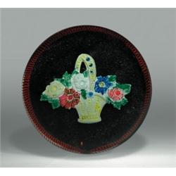 Paul Ysart "Basket of Flowers" sulphide paperweight, with a central sulphide of red, blue, yellow...