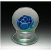Image 1 : Francis Whittemore miniature crimp rose pedestal paperweight, with an upright, cobalt blue rose...