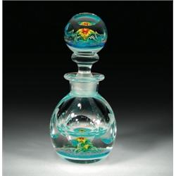 Charles Kaziun, Jr. faceted miniature perfume bottle, with a red-centered yellow spider lily on g...