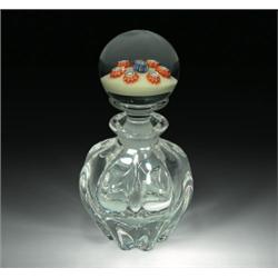 Charles Kaziun, Jr. ribbed glass perfume bottle, with rounded millefiori stopper, which contains...