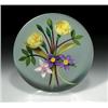 Image 1 : Chris Buzzini bouquet paperweight, with two yellow China roses and three buds, two purple flower...
