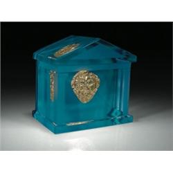 Very rare Cristal Saint-Louis 1981 Greek Temple sculpture, containing a 24-karat gold reproductio...