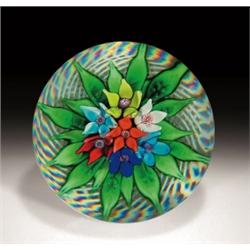 Cristal Saint-Louis 1997 upright bouquet paperweight, with seven lampwork flowers of different c...