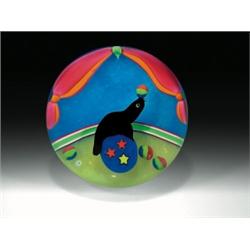 Baccarat 1998 "Dancing Circus Seal" paperweight, with a black seal balancing a ball on its nose,...
