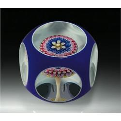 Baccarat 1973 millefiori mushroom paperweight, with a concentric multi-colored millefiori mushroo...