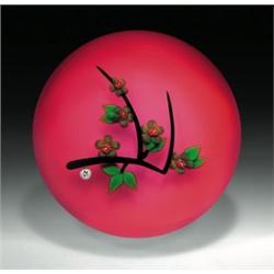 Baccarat 1987 Oriental Collection kerria blossoms paperweight, containing five green kerria blos...