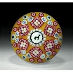 Baccarat 1978 Gridel goat paperweight, with a large, central, Gridel goat silhouette cane, encir...