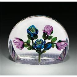 Ken Rosenfeld unusual half-circle upright floral bouquet paperweight, containing five pink and bl...