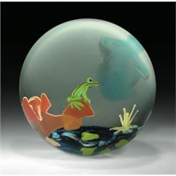 Yaffa and Jeffrey Todd "Frog on a Rock" Nature Series paperweight, with a green frog perched on...