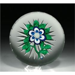 Bob Banford primrose paperweight, with a royal blue and white primrose, having a star/honeycomb...