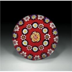 Julie Scrutton Lewis spaced concentric millefiori paperweight, with a central yellow rose, encirc...