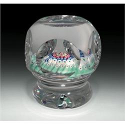 Whitefriars 1975 concentric millefiori pedestal paperweight, with canes in red, blue, green, aqua...