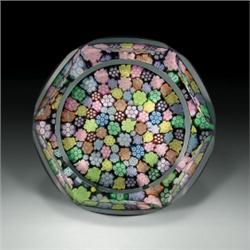 Perthshire Paperweights close packed millefiori paperweight, with complex canes in shades of blu...