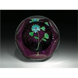 Perthshire Paperweights 2001 Collectors' Club floral paperweight, with a pastel blue lampwork fl...