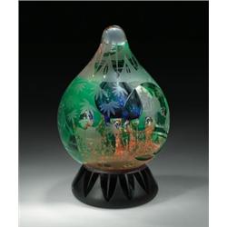 Caithness Glass "The Raj" teardrop-shaped abstract design paperweight, depicting an Indian palac...