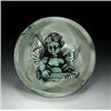 Image 1 : Andrew Fote magnum cherub paperweight, with a sculpture of a gray and black cherub playing a gui...