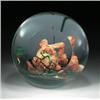 Image 1 : Andrew Fote "Cat in the Grass" spherical paperweight, with a three-dimensional sculpture of a go...