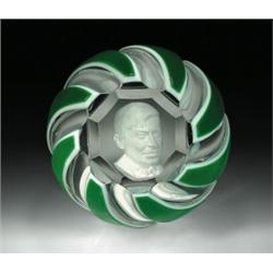 Baccarat 1968 Will Rogers sulphide paperweight, having a white sulphide on clear ground, cut with...