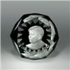 Image 1 : Baccarat Pierre Laval memorial sulphide paperweight, with a white sulphide on black, wedge-cut g...