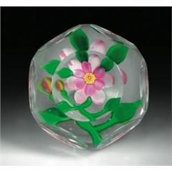 Chinese pink rose paperweight, with the flower composed of a layer of dark pink petals over a la...