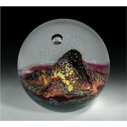 R. Stewart Glass "Atlantis World with Rivers of Gold" magnum abstract design paperweight, depicti...