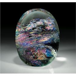 R. Stewart Glass "Fire Opal World with Winged Spirit" magnum abstract design paperweight, with la...