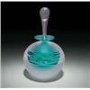 Image 1 : Mary Angus "Teal Wave" frosted glass perfume bottle, with an engraved wave design encircling the...