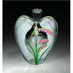 Joseph Morel "Lily of the Valley" heart-shaped glass perfume bottle, with stems of pink flowers a...