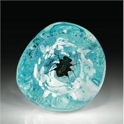 Timothy Landers  Glacier Rock  beetle glass sculpture, with an aventurine green beetle, with ext...