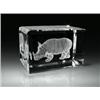 Image 1 : Laser Light "Rhinoceros" rectangular crystal block, with a laser sculpture of a rhinoceros, walk...