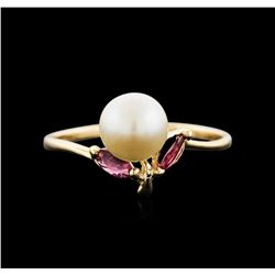 14KT Yellow Gold Pearl and Pink Topaz Ring