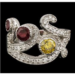 14KT White Gold 0.65ctw Ruby, Demantoid Garnet and Diamond Ring